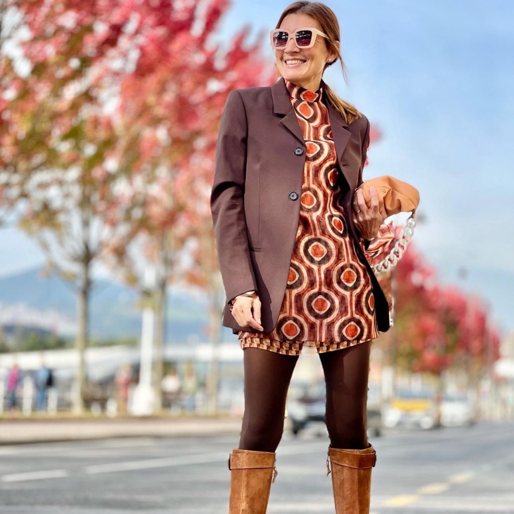 Zara Orange Brown Patterned Mini Dress
